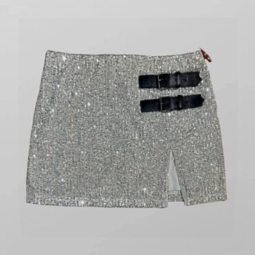 ASOS חצאית מיני פאייטים כסופה עם אבזמים מידה 44