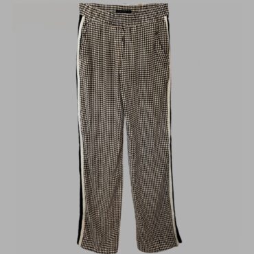 ZARA מידה 38 מכנסיים נשפכים הדפס גיאומטרי חום, שחור ולבן גזרה ישרה גומי במותן ופסים בצדדים. מצב חדש!