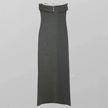 ASOS עם טיקט שמלת מקסי סטרפלס אפורה בהדפס פסים