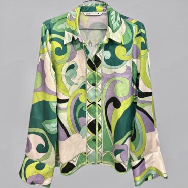 ZARA חולצת סאטן ירוקה מודפסת אוברסייז מידה 26