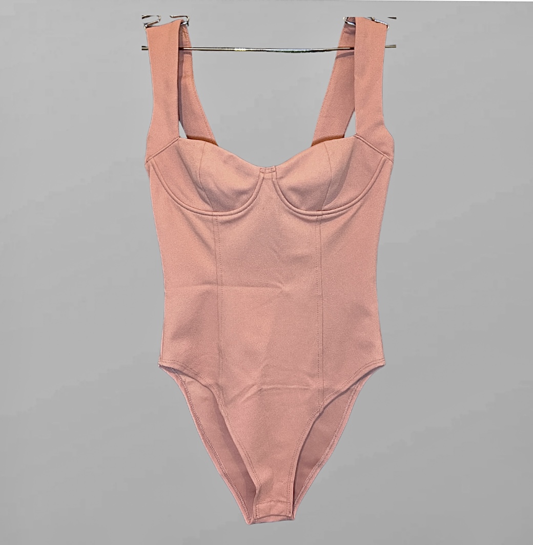 עם טיקט! בגד גוף אלגנטי בסגנון מחוך בצבע ורוד אפרסק מידה S של Zara