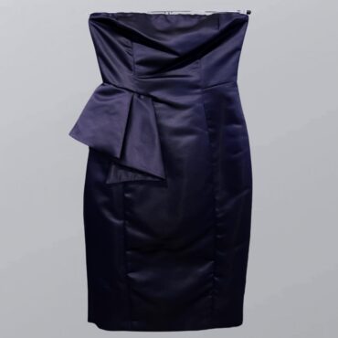 ZARA עם טיקט! שמלת ערב סטרפלס סאטן כחולה עם וולאנים מידה XS