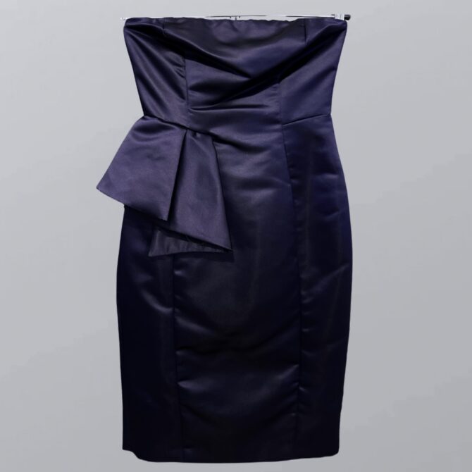 ZARA עם טיקט! שמלת ערב סטרפלס סאטן כחולה עם וולאנים מידה XS