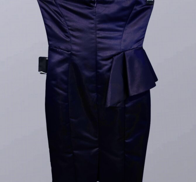 ⁦ZARA עם טיקט! שמלת ערב סטרפלס סאטן כחולה עם וולאנים מידה XS⁩ – תמונה ⁦3⁩