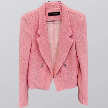 ZARA ג’קט טוויד ורוד פסטלי מחויט בסגנון שאנל מבית Zara Woman | מידה S חדש
