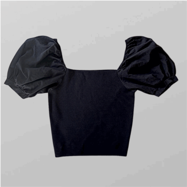 ZARA חולצת לייקרה סטרפלס שחורה עם שרוולים תפוחים מידה S