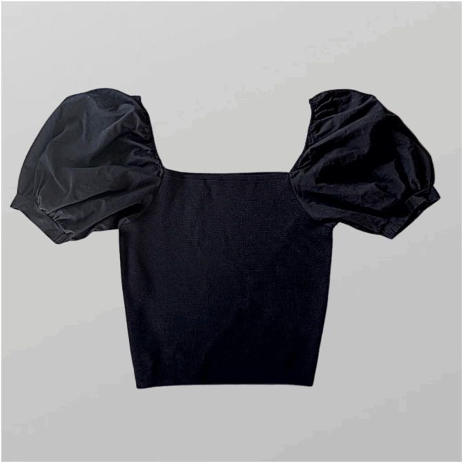 ZARA חולצת לייקרה סטרפלס שחורה עם שרוולים תפוחים מידה S