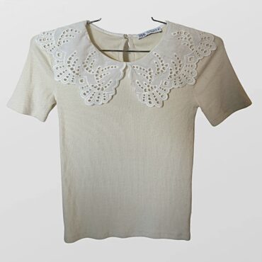 ZARA חולצת ריב אלגנטית עם צווארון קרושה מידה S