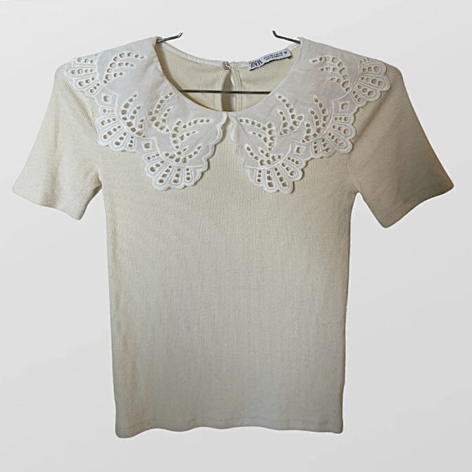 ZARA חולצת ריב אלגנטית עם צווארון קרושה מידה S