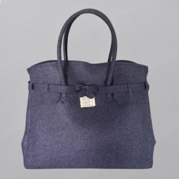 SAVE MY BAG תיק מקורי כחול נייבי דמוי צמר סגירת תיק תק