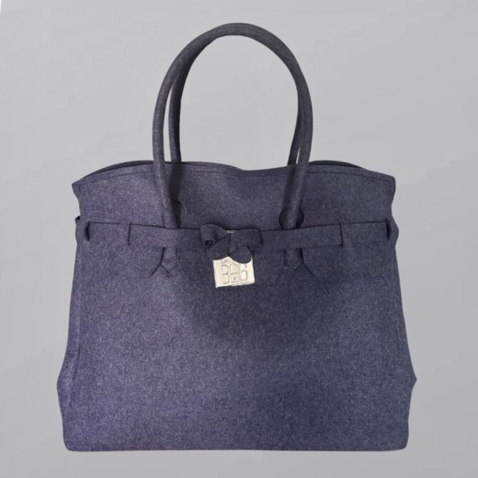 SAVE MY BAG תיק מקורי כחול נייבי דמוי צמר סגירת תיק תק