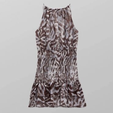 ZARA שמלת שיפון מתכווננת בחלק העליון מודפסת וגומי כיווצים במותן מידה 28