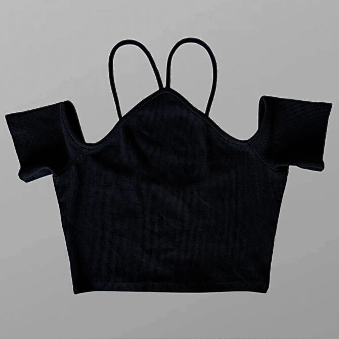 ZARA חולצת קרופ אוף שולדרס ריב חדשה!  בשילוב קולר! מידה M