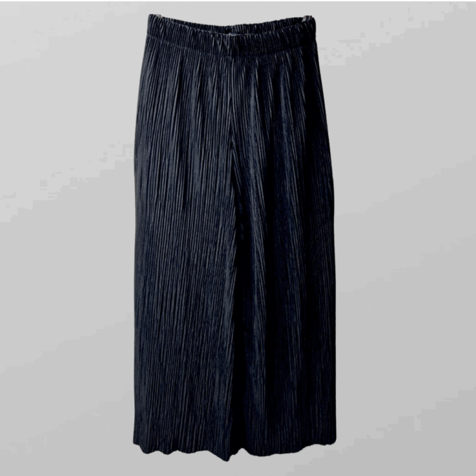 ZARA מכנסי פליסה שחורים רחבים 7/8 עם גומי במותן מידה S