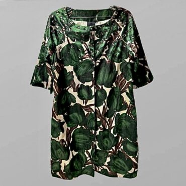 Voloono שמלה/ג׳קט ירוק פרחוני בעיטור אבנים בסגירת טיקטקים מידה M