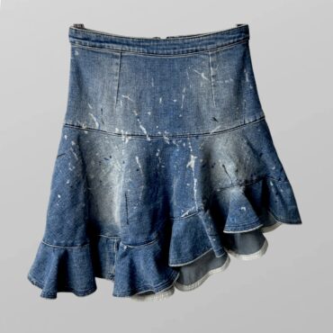 Kaman Bell חצאית מיני ג׳ינס לייקרה מלמלות א-סימטרית מידה 36
