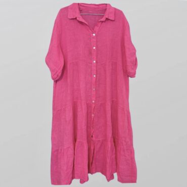 שמלת מקסי ורודה 100% פשתן אוברסייז מידה