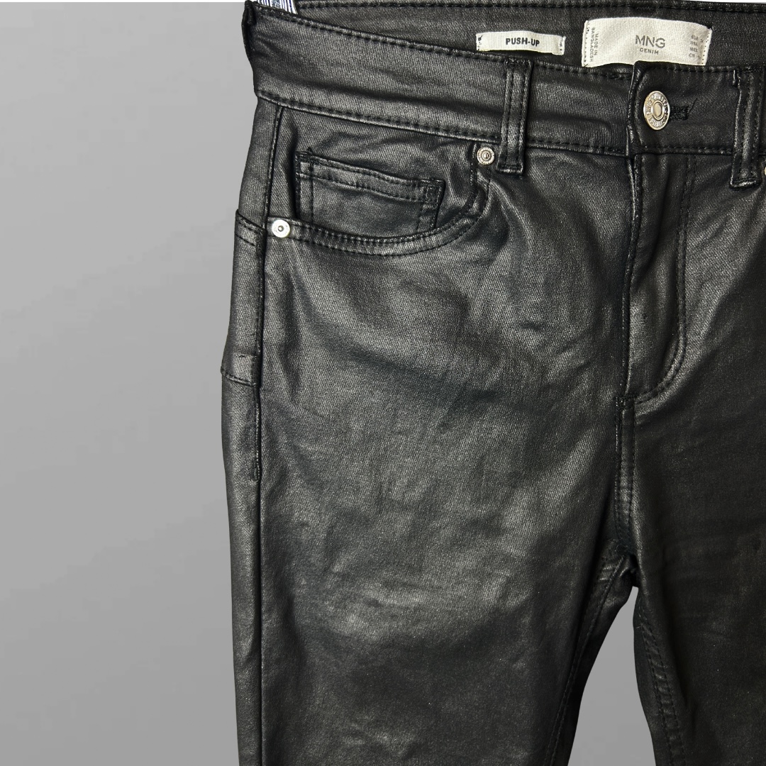 Mango מכנסי סקיני דמוי עור שחורים לייקרה גזרה גבוהה מידה 34 – תמונה 2