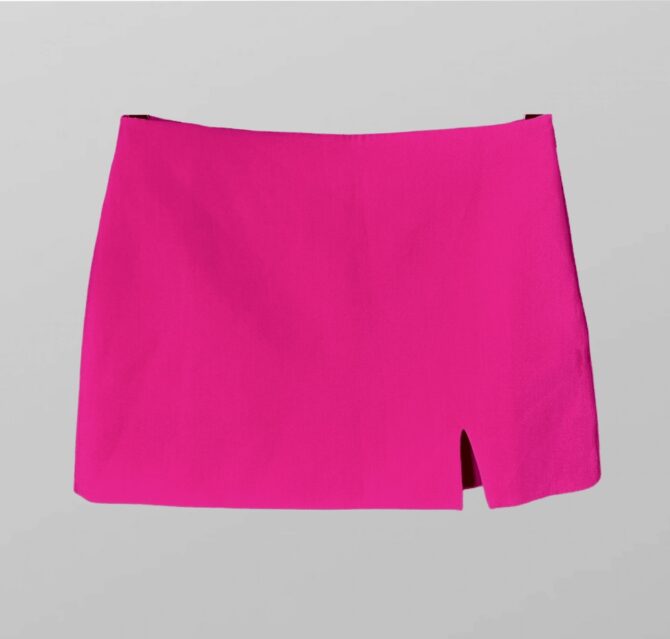 ZARA חצאית מיני ורודה אלגנטית עם שסע מידה M