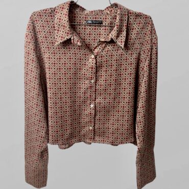 ZARA חולצת סאטן אוברסייז חומה פרחונית מידה  L