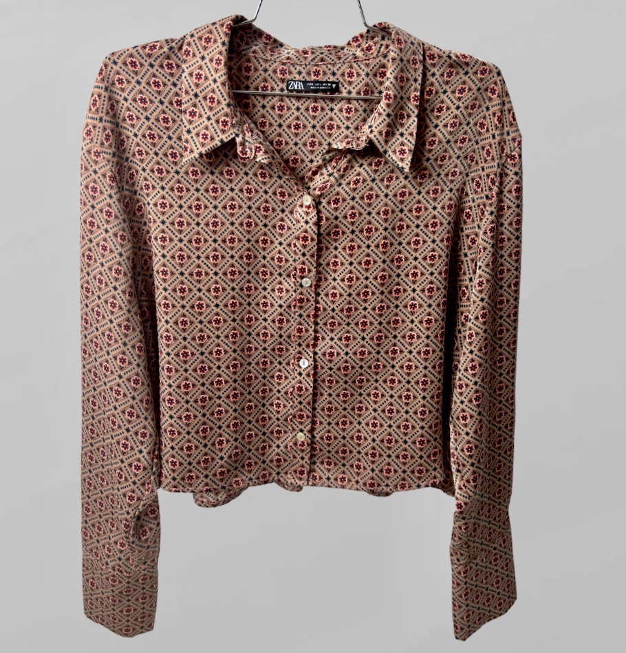 ZARA חולצת סאטן אוברסייז חומה פרחונית מידה  L