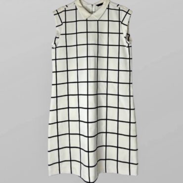 שמלה לבנה אלגנטית הדפס משבצות גזרה ישרה מידה L