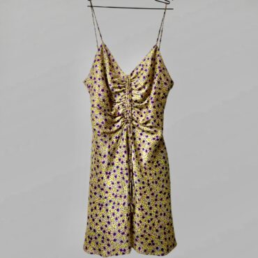 ZARA שמלת מיני סאטן פרחונית עם כתפיות  מידה L