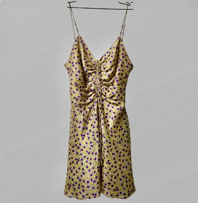 ZARA שמלת מיני סאטן פרחונית עם כתפיות  מידה L