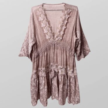 שמלת פשתן בורוד עתיק עם קרושה 100% כותנה מידה XL