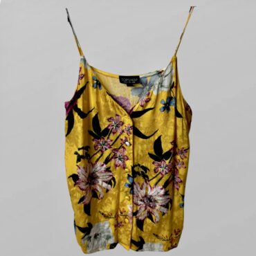 Topshop גופיית סאטן צהובה פרחונית כפתורים לאורך מידה S