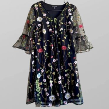 Spence עם טיקט! שמלת מידי טול שחורה רקומה בפרחים מידה 44