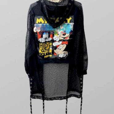 LSK עליונית רשת שחורה עם כובע והדפס מיקי מאוס וניטים מידה onesize