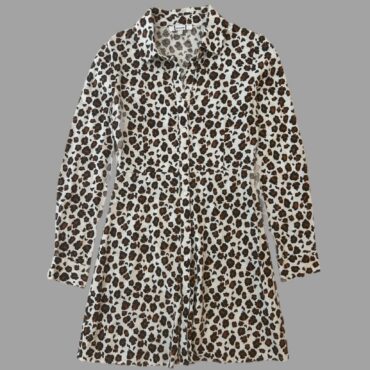 Jennyfer מידה XS שמלת חולצה מנומרת בצבעי לבן וחום כותנה היקף מותן 70 ס״מ