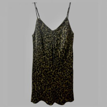 ZARA שמלה מנומרת סאטן ירוק זית מידה S