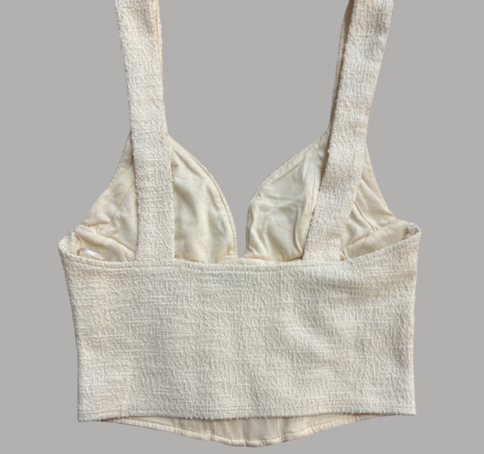 ZARA חדשה! חולצת מחוך אלגנטית עם קרסים ניוד בטקסטורה לייקרה מידה S – תמונה 3