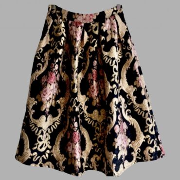 NOA עם טיקט! מידה M חצאית מפוארת ג׳קארד באורך מידי בהדפס ברוקד גובלן יוקרתי בגווני שחור, זהב וורוד