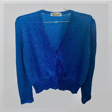 Vintage סריג כחול רויאל מנצנץ מחשוף מעטפת ומנג׳ט בסיומת מידה M