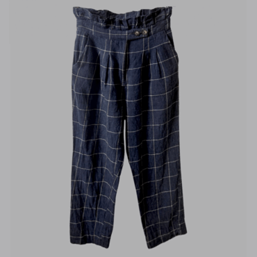 TOPSHOP מכנסיים כחולים מחויטים פלנל בהדפס משבצות גזרה גבוהה אורך קרופ מידה 36 (רשום 38)