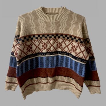 סריג בסגנון ״רטרו״ מחמם בצבעי חום וכחול מידה M-L