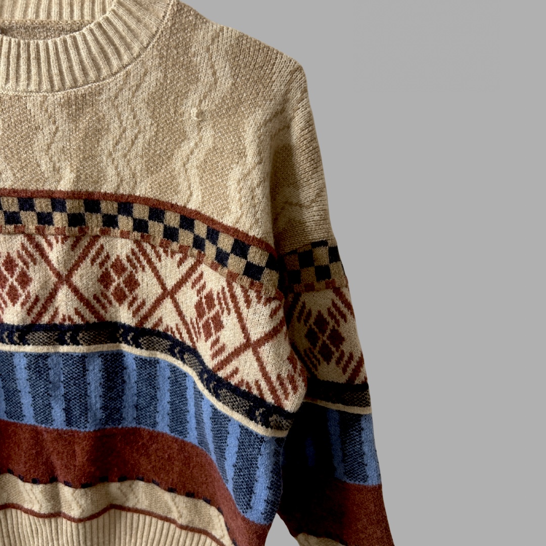 סריג בסגנון ״רטרו״ מחמם בצבעי חום וכחול מידה M-L – תמונה 2