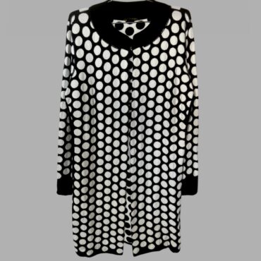 GOLBARY קרדיגן עליונית סריג נקודות שחור לבן עם סגירת קרסים מידה 44