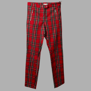 Hm מידה 38 מכנסיים אדומים משובצים גזרה גבוהה בדוגמת טרטן עם רוכסנים גזרה צמודה ללא לייקרה, חדשים