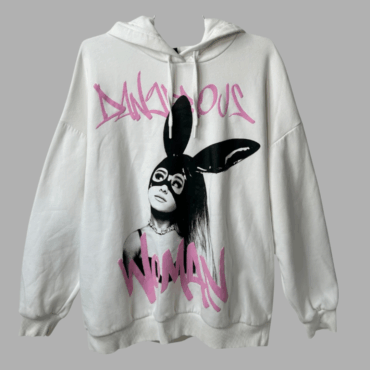 Bershka מידה S סווטשירט אוברסייז אריאנה גרנדה פוטר לבן כובע קפוצ׳ון מצב חדש!