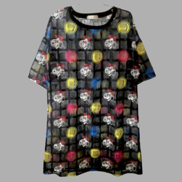 שמלת רשת שחורה (שקופה) אוברסייז עם הדפס פופ ארט מידה XL