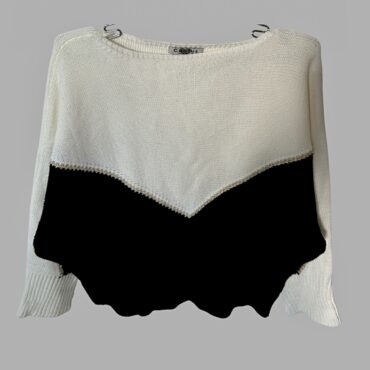 סריג מיוחד שחור לבן עם משולש תחום פס זהב מנצנץ מידה S