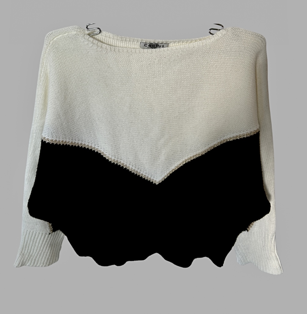 סריג מיוחד שחור לבן עם משולש תחום פס זהב מנצנץ מידה S