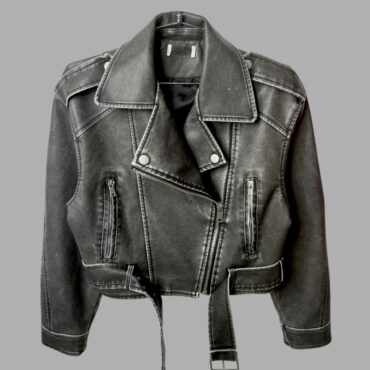 חדש! מעיל דמוי עור בייקר אפור רטרו “משופשף״ קצרצר  עד M