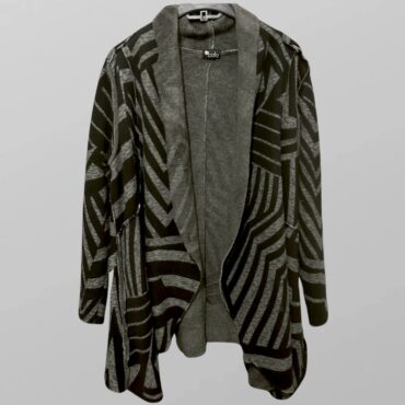 Cala עליונית קרדיגן פתוח אפור עם שחור סריג מחמם מידה