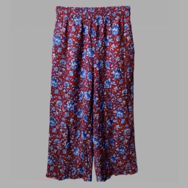 ZARA מכנסיים אדומים פרחוניים רחבים 7/8 עם גומי במותן מידה XS