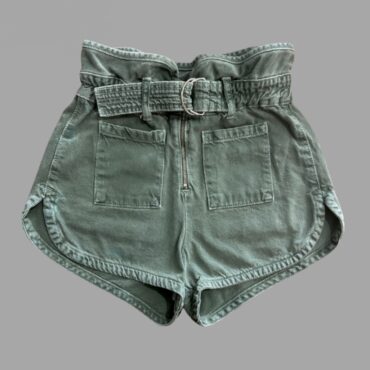 Mango מידה XS מכנסי ג׳ינס קצרים גזרה גבוהה צבע ירוק מיוחד היקף מותן - 73 ס״מ